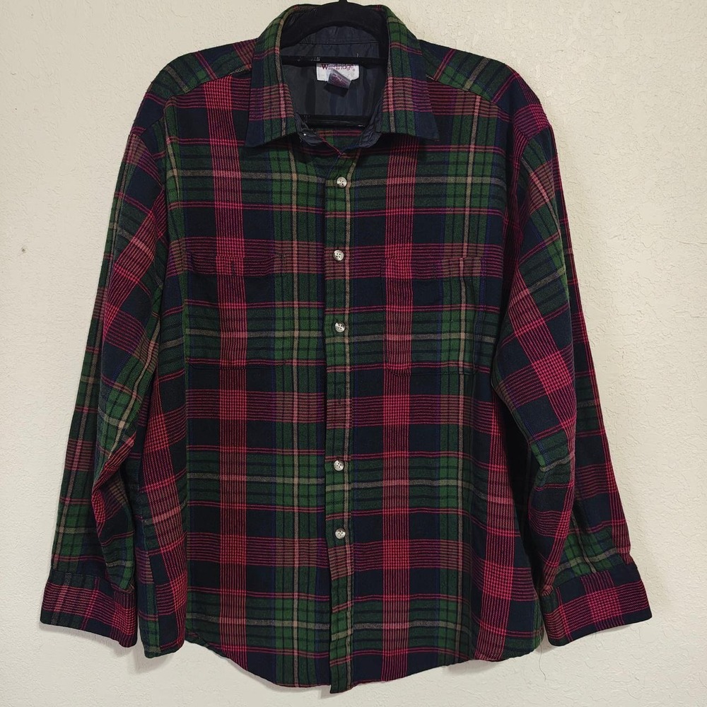 Windridge Mens XL Red Green Plaid Button Up Flannel Shirt Long Sleeve Acrylic